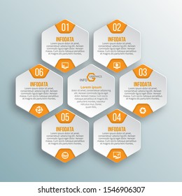 vector abstract 3d paper infographic elements.Hexagon infographics.Honeycomb design