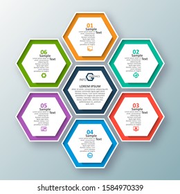 vector abstract 3d paper infographic elements.Hexagon infographics.Honeycomb design
