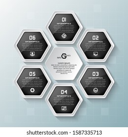 vector abstract 3d paper infographic elements.Hexagon infographics.Honeycomb design