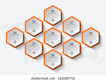 vector abstract 3d paper infographic elements.Hexagon infographics.Honeycomb design