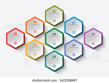 vector abstract 3d paper infographic elements.Hexagon infographics.Honeycomb design
