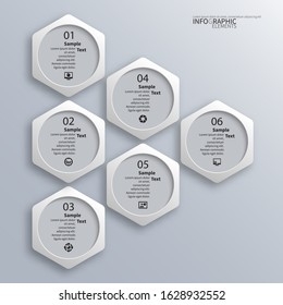 vector abstract 3d paper infographic elements.Hexagon infographics.Honeycomb design