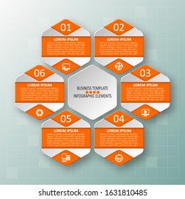 vector abstract 3d paper infographic elements.Hexagon infographics.Honeycomb design