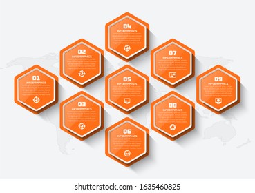 vector abstract 3d paper infographic elements.Hexagon infographics.Honeycomb design