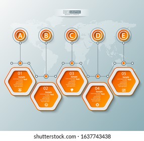 vector abstract 3d paper infographic elements.Hexagon infographics.Honeycomb design