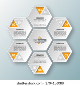 vector abstract 3d paper infographic elements.Hexagon infographics.Honeycomb design