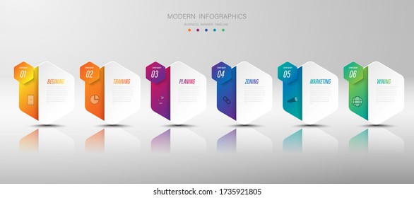 vectorial abstract 3d elementos info-gráficos de papel.Gráficos de información de hexágono. línea de tiempo 6 pasos