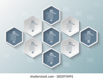 vector abstract 3d paper infographic elements.Hexagon infographics.Honeycomb design