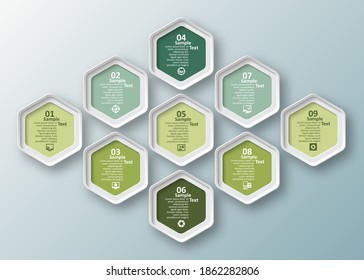 vector abstract 3d paper infographic elements.Hexagon infographics.Honeycomb design