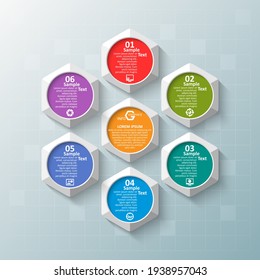 Vector Abstract 3d Paper Infographic Elements.Hexagon Infographics.Honeycomb Design