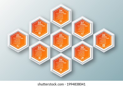 vector abstract 3d paper infographic elements.Hexagon infographics.Honeycomb design