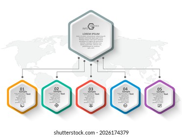 vector abstract 3d paper infographic elements.Hexagon infographics.Honeycomb design