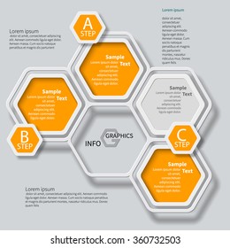 vector abstract 3d paper infographic elements.Hexagon infographics.Honeycomb design