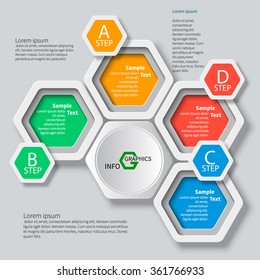 vector abstract 3d paper infographic elements.Hexagon infographics.Honeycomb design