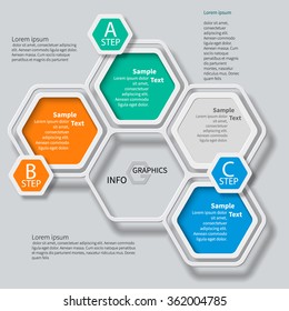 vector abstract 3d paper infographic elements.Hexagon infographics.Honeycomb design