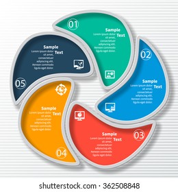 vector abstract 3d paper infographic elements.Circular infographics.5 steps