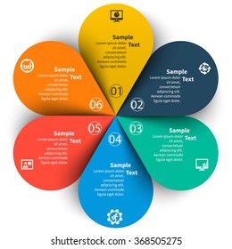vector abstract 3d paper infographic elements.Circular infographics.6 steps.Petals