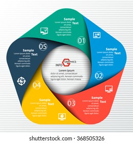 vector abstract 3d paper infographic elements.Circular infographics.Pentagon