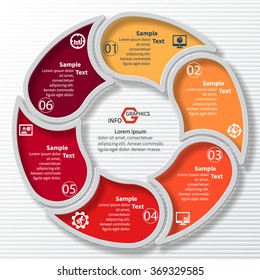 vector abstract 3d paper infographic elements.Circular infographics.6 steps.Red