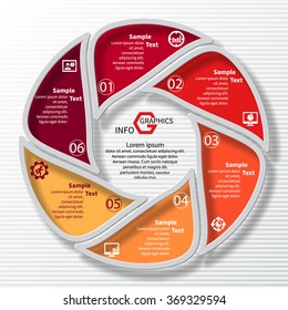 vector abstract 3d paper infographic elements.Circular infographics.6 steps.Red