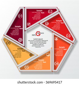 vector abstract 3d paper infographic elements.Circular infographics.6 steps.Red