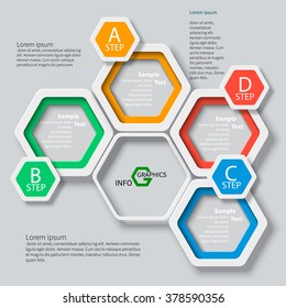 vector abstract 3d paper infographic elements.Hexagon infographics.Honeycomb design