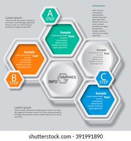 vector abstract 3d paper infographic elements.Hexagon infographics.Honeycomb design