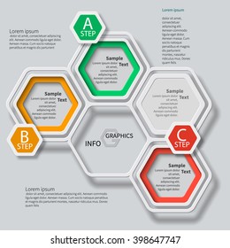 vector abstract 3d paper infographic elements.Hexagon infographics. Honeycomb design