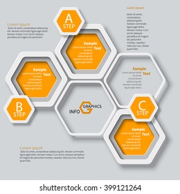 vector abstract 3d paper infographic elements.Hexagon infographics.Honeycomb design