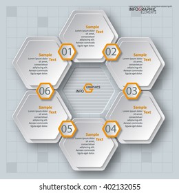 Vector Abstract 3d Paper Infographic Elements.Hexagon Infographics.Honeycomb Design