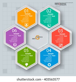 vector abstract 3d paper infographic elements.Hexagon infographics.Honeycomb design