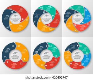 vector abstract 3d paper infographic elements.Set of six circular infographics