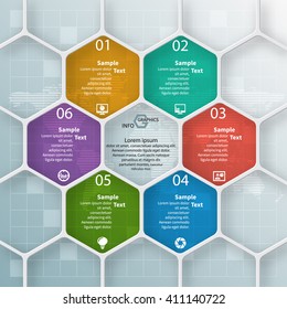 vector abstract 3d paper infographic elements.Hexagon infographics.Honeycomb design