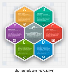 vector abstract 3d paper infographic elements.Hexagon infographics.Honeycomb design