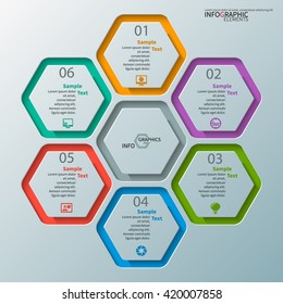 vector abstract 3d paper infographic elements.Hexagon infographics.Honeycomb design