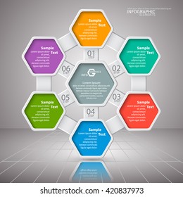 vector abstract 3d paper infographic elements.Hexagon infographics.Honeycomb design