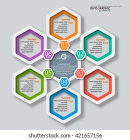vector abstract 3d paper infographic elements.Hexagon infographics.Honeycomb design