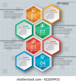 vector abstract 3d paper infographic elements.Hexagon infographics.Honeycomb design
