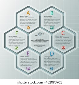 vector abstract 3d paper infographic elements.Hexagon infographics.Honeycomb design