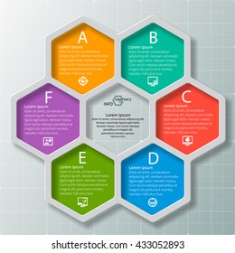 vector abstract 3d paper infographic elements.Hexagon infographics.Honeycomb design