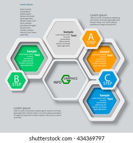 vector abstract 3d paper infographic elements.Hexagon infographics.Honeycomb design