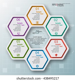 vector abstract 3d paper infographic elements.Hexagon infographics.Honeycomb design