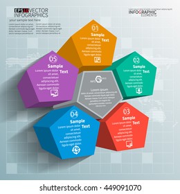 vector abstract 3d paper infographic elements.Pentagon infographics.