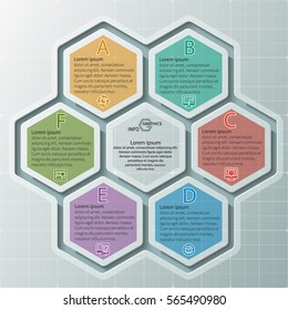 vector abstract 3d paper infographic elements.Hexagon infographics.Honeycomb design