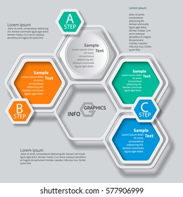 vector abstract 3d paper infographic elements.Hexagon infographics.Honeycomb design