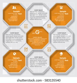 Vector Abstract 3d Paper Infographic Elements.Octagon Infographics.