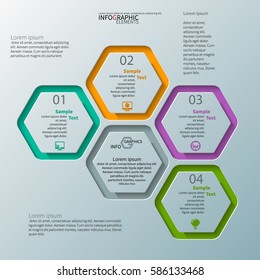 vector abstract 3d paper infographic elements.Hexagon infographics.Honeycomb design