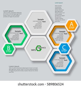 vector abstract 3d paper infographic elements.Hexagon infographics.Honeycomb design