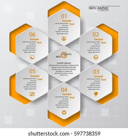 vector abstract 3d paper infographic elements.Hexagon infographics.Honeycomb design
