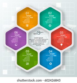 vector abstract 3d paper infographic elements.Hexagon infographics.Honeycomb design